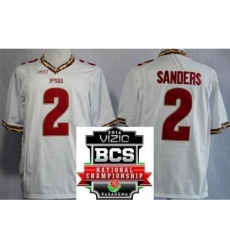 Florida State Seminoles (FSU) 2 Deion Sanders White College Football NCAA Jerseys 2014 Vizio BCS National Championship Game Patch