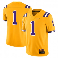 Men LSU Tigers  1 Gold Stitched Jersey