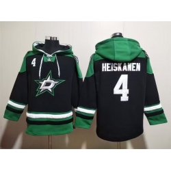 Men Dallas Stars 4 Miro Heiskanen Black Green Lace Up Pullover Hoodie