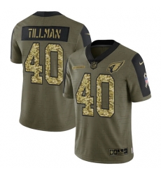 Men Arizona Cardinals 40 Pat Tillman 2021 Salute To Service Olive Camo Limited Stitched Jersey