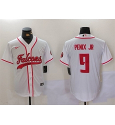 Men Atlanta Falcons 9 Michael Penix Jr White With Patch Cool Base Stitched Baseball Jersey Men Atlanta Falcons 9 Michael Penix Jr White With Patch Cool Base Stitched Baseball Jersey