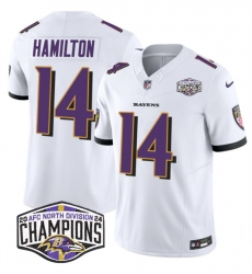 Men Baltimore Ravens 14 Kyle Hamilton White F U S E 2024 AFC North Division Champions Vapor Limited Football Jersey