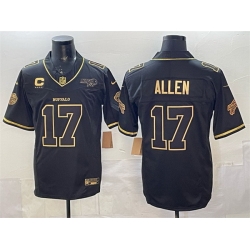 Men Buffalo Bills 17 Josh Allen Black Gold 2025 F U S E Rivalries With Bills Mafia Patch  26 4 Star C Patch Vapor Limited Stitched Football Jersey