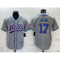 Men Buffalo Bills 17 Josh Allen Gray Cool Base Stitched Baseball Jersey Men Buffalo Bills 17 Josh Allen Gray Cool Base Stitched Baseball Jersey