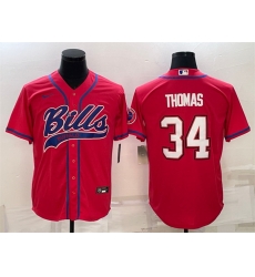 Men Buffalo Bills 34 Thurman Thomas Red With Patch Cool Base Stitched Baseball Jersey