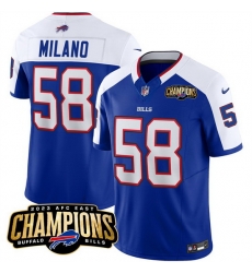 Men Buffalo Bills 58 Matt Milano Blue White 2023 F U S E  AFC East Champions Ptach Stitched Football Jersey