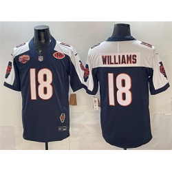 Men Chicago Bears 18 Caleb Williams Navy White F U S E  2025 NFC North Division Champions  26 VMH Patch Vapor Untouchable Limited Stitched Football Jersey