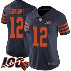 Women Chicago Bears 12 Allen Robinson Limited Navy Blue Rush Vapor Untouchable 100th Season Football Jersey