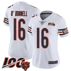 Women Chicago Bears 16 Pat ODonnell White Vapor Untouchable Limited Player 100th Season Football Jersey