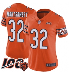 Women Chicago Bears 32 David Montgomery Orange Alternate 100th Season Limited Football Jersey