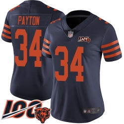 Women Chicago Bears 34 Walter Payton Limited Navy Blue Rush Vapor Untouchable 100th Season Football Jersey