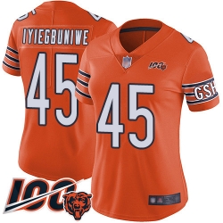 Women Chicago Bears 45 Joel Iyiegbuniwe Orange Alternate 100th Season Limited Football Jersey