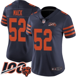 Women Chicago Bears 52 Khalil Mack Limited Navy Blue Rush Vapor Untouchable 100th Season Football Jersey