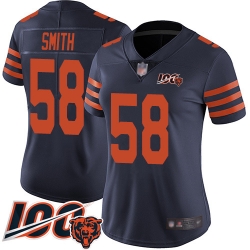 Women Chicago Bears 58 Roquan Smith Limited Navy Blue Rush Vapor Untouchable 100th Season Football Jersey