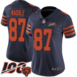 Women Chicago Bears 87 Tom Waddle Limited Navy Blue Rush Vapor Untouchable 100th Season Football Jersey 