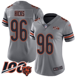 Women Chicago Bears 96 Akiem Hicks Limited Silver Inverted Legend 100th Season Football Jersey