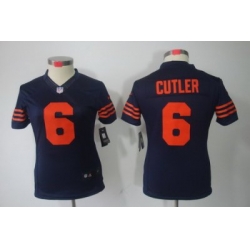 Women Nike Chicago Bears 6# Jay Cutler Blue Color[Women Limited Jerseys]Orange Number