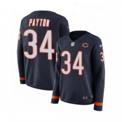 Womens Nike Chicago Bears 34 Walter Payton Limited Navy Blue Therma Long Sleeve NFL Jersey