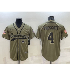 Men Dallas Cowboys 4 Dak Prescott 2022 Olive Salute To Service Cool Base Stitched Baseball Jersey