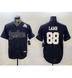 Men Dallas Cowboys 88 CeeDee Lamb Black With Patch Cool Base Stitched Baseball Jersey 3