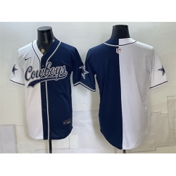 Men Dallas Cowboys Blank White Navy Split Stitched Jersey 004