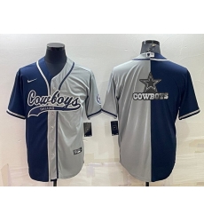 Men Dallas Cowboys Navy Grey Split Team Big Logo With Patch Cool Base Stitched Baseball Jersey