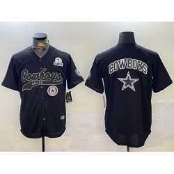 Men Dallas Cowboys Team Big Logo Black With Patch Cool Base Stitched Baseball Jersey 9