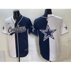 Men Dallas Cowboys Team Big Logo White Navy Split Stitched Jersey 002