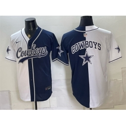 Men Dallas Cowboys Team Big Logo White Navy Split Stitched Jersey 003