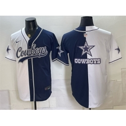 Men Dallas Cowboys Team Big Logo White Navy Split Stitched Jersey