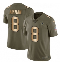 Mens Nike Dallas Cowboys 8 Troy Aikman Limited OliveGold 2017 Salute to Service NFL Jersey