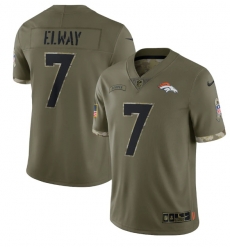 Men Denver Broncos 7 John Elway Olive 2022 Salute To Service Limited Stitched Jersey