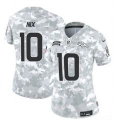 Women Denver Broncos 10 Bo Nix 2024 F U S E Arctic Camo Salute To Service Limited Stitched Jersey