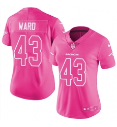 Womens Nike Broncos #43 T J Ward Pink  Stitched NFL Limited Rush Fashion Jersey