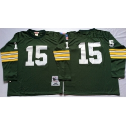 Men Green Bay Green Bay Packers 15 Bart Starr Green Long Sleeve M&N Throwback Jersey Men Green Bay Green Bay Packers 15 Bart Starr Green Long Sleeve M&N Throwback Jersey
