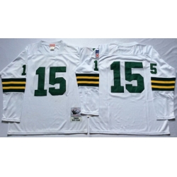 Men Green Bay Green Bay Packers 15 Bart Starr White Long Sleeve M&N Throwback Jersey Men Green Bay Green Bay Packers 15 Bart Starr White Long Sleeve M&N Throwback Jersey