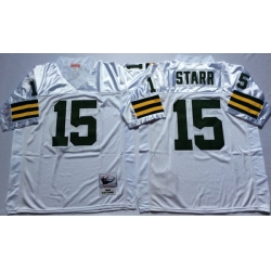Men Green Bay Green Bay Packers 15 Bart Starr White M&N Throwback Jersey Men Green Bay Green Bay Packers 15 Bart Starr White M&N Throwback Jersey
