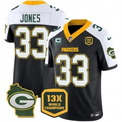 Men Green Bay Packers 33 Aaron Jones Black White 2023 F U S E  Home With 1 Star C Patch 13 Time World Champions Vapor Untouchable Limited Stitched Football