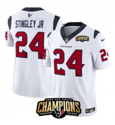 Men Houston Texans 24 Derek Stingley Jr  White 2023 F U S E  AFC South Champions Patch Vapor Untouchable Limited Stitched Football Jersey