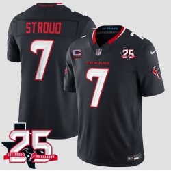Men Houston Texans  7 C J  Stroud Navy 2nd Alternate 2026 With 25th Anniversary Patch And 4 Star C Patch F U S E  Vapor Limited Stitched Football Jersey