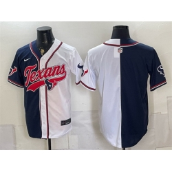 Men Houston Texans Blank Navy White Split With Patch Cool Base Stitched Baseball Jersey