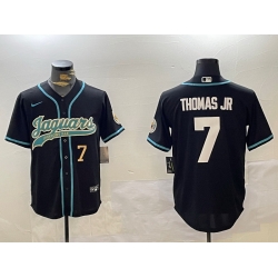 Men Jacksonville Jaguars 7 Brian Thomas Jr Black With Patch Cool Base Stitched Baseball Jersey 1