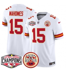 Men Kansas City Chiefs 15 Patrick Mahomes White F U S E  2024 AFC West Division Champions Vapor Limited Stitched Football Jersey