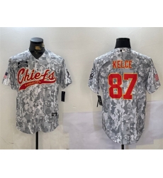 Men Kansas City Chiefs 87 Travis Kelce 2024 Arctic Camo Salute To Service Stitched Baseball Jersey