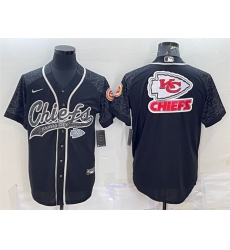 Men Kansas City Chiefs Black Reflective Team Big Logo With Patch Cool Base Stitched Baseball Jersey