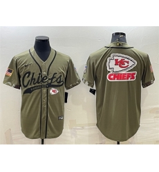 Men Kansas City Chiefs Olive Salute To Service Team Big Logo Cool Base Stitched Baseball Jersey