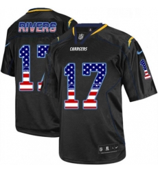 Men Nike Los Angeles Chargers 17 Philip Rivers Elite Black USA Flag Fashion NFL Jersey