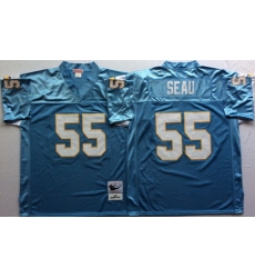 Men Nike Los Angeles Chargers 55 Junior Seau Light Blue M&N Throwback Jersey