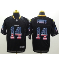 Nike San Diego Chargers 14 Dan Fouts Black Elite USA Flag Fashion NFL Jersey