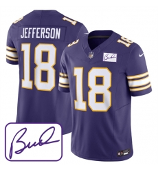 Men Minnesota Vikings 18 Justin Jefferson Purple 2023 F U S E Bud Grant Patch Limited Stitched Jersey